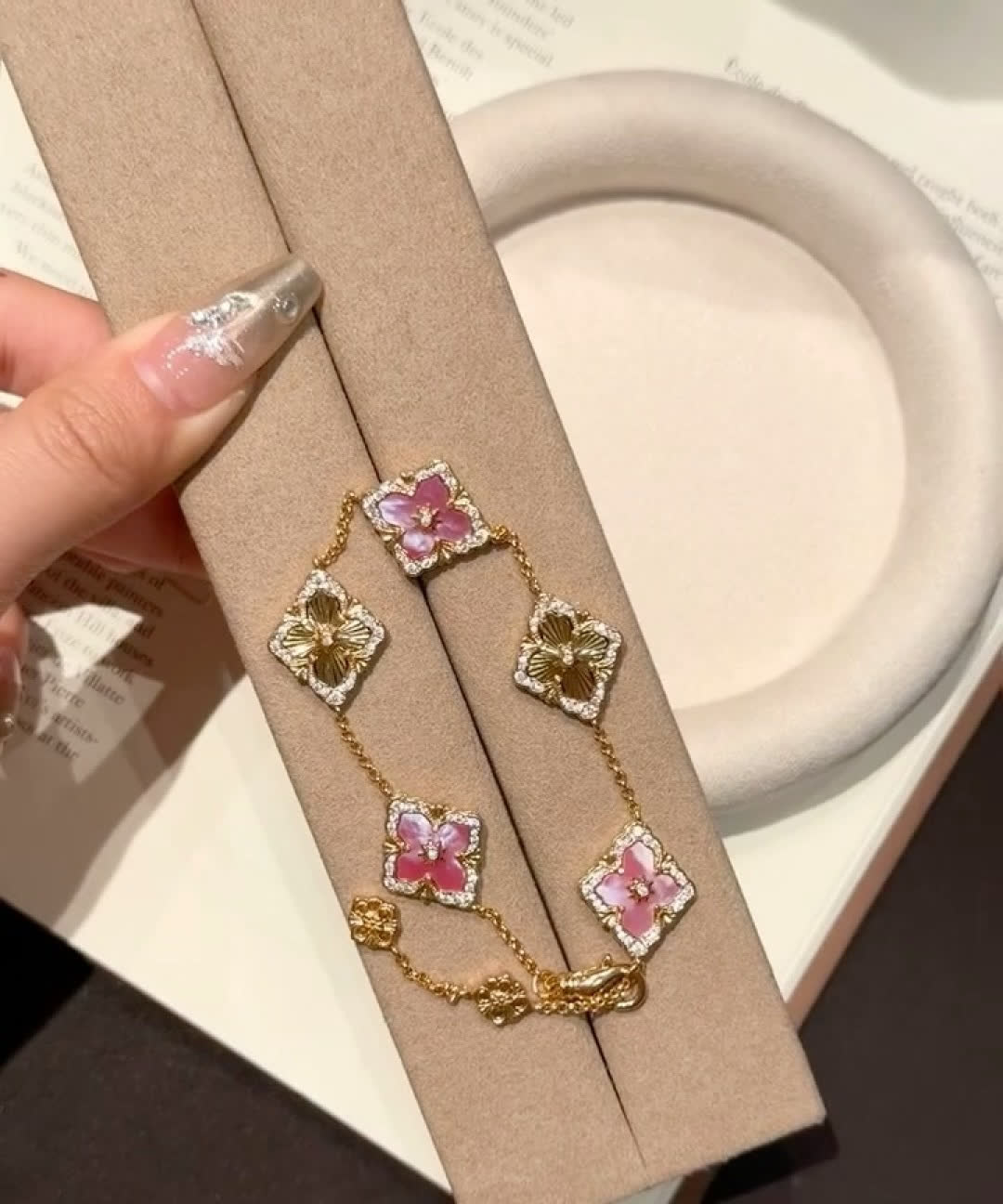 Buccellati Van Cleef & Arpels Alhambra Pink Enamel Bracelet Buccellati Van Cleef & Arpels Alhambra Pink Enamel Bracelet